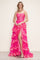 Prom Dresses A Line Long Formal Tiered Slit Prom Dress Hot Pink