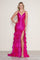 Prom Dresses Fitted Long Formal Tiered Slit Prom Beaded Dress Fuchsia