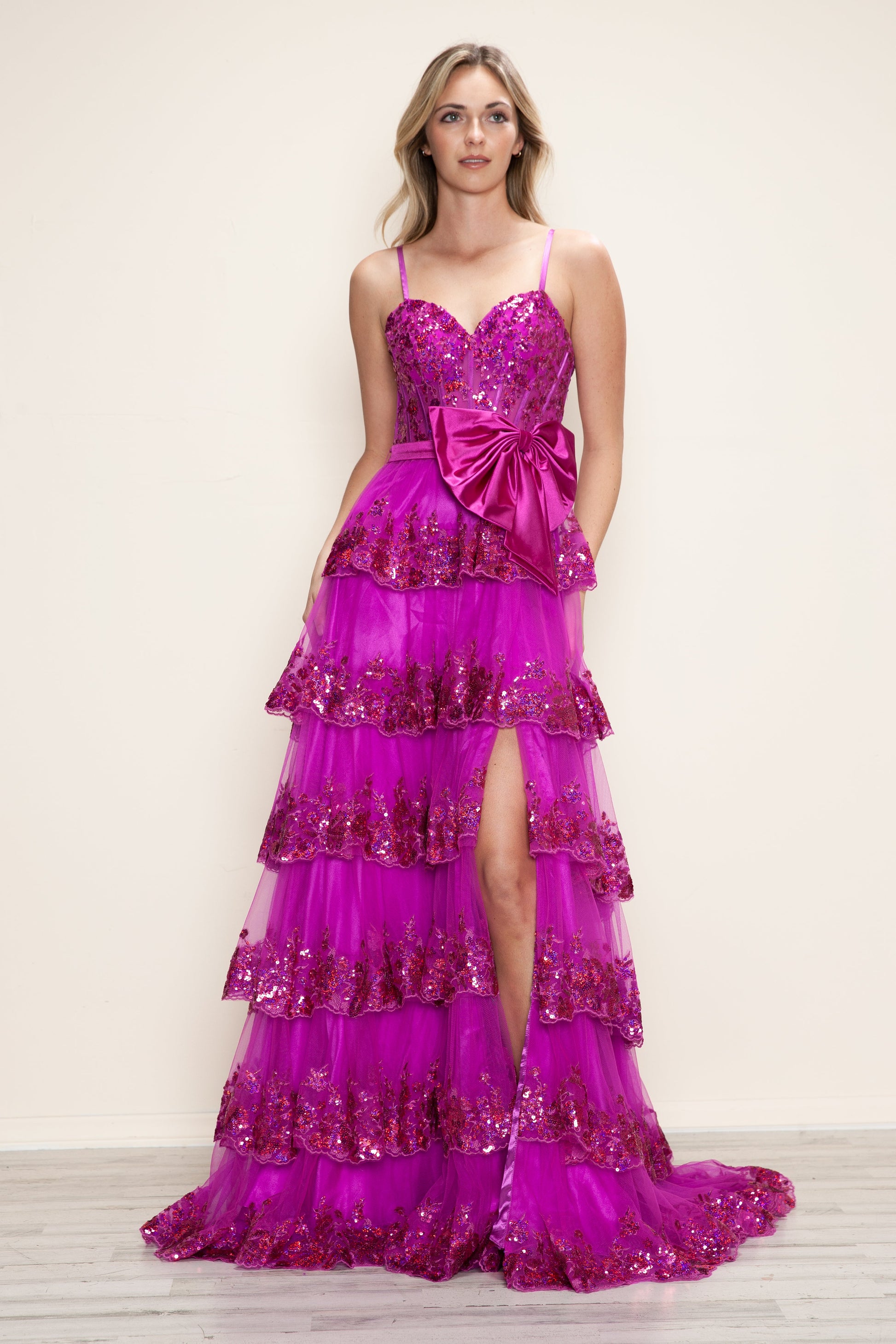 Prom Dresses Long Prom Sequin Formal A Line Dress Fuchsia