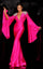 Prom Dresses Long Sleeve Formal Fringe Applique Evening Dress Fuchsia