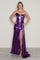 Prom Dresses Fitted Long Slit Formal Prom Metallic Dress Purple