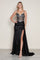 Prom Dresses Long Prom Beaded Slit Formal Fitted Dress Black