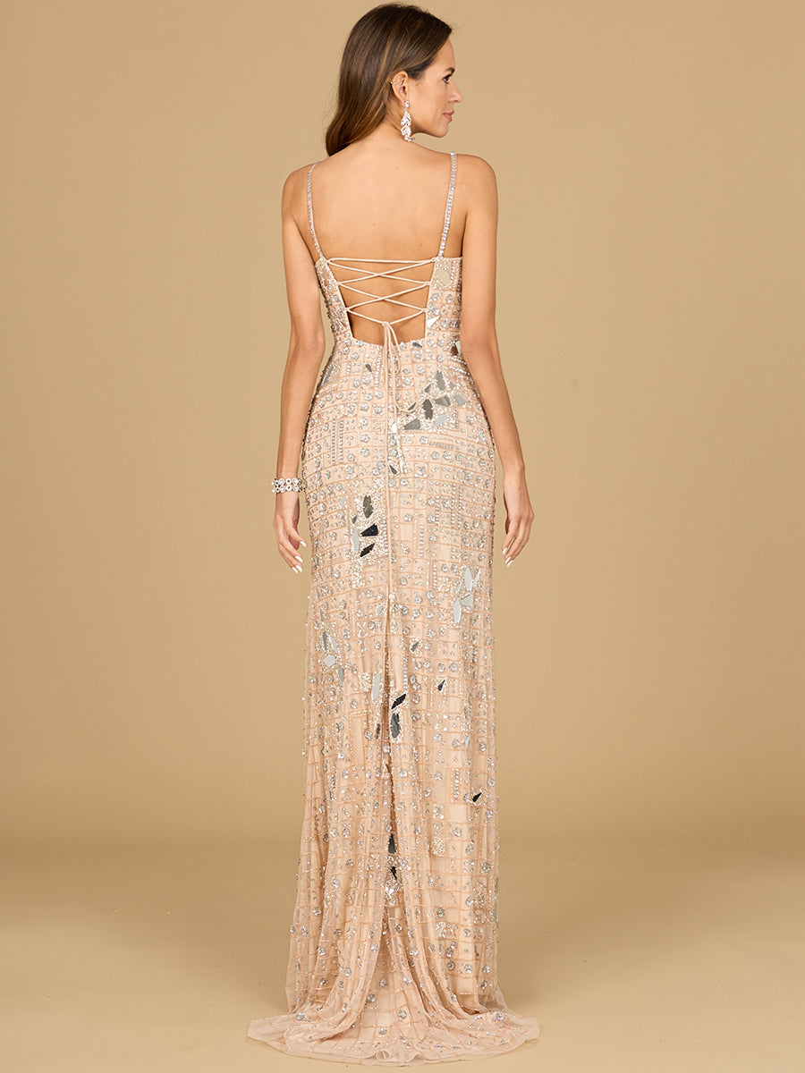 Prom Dresses Fitted Slit Long Formal Evening Prom Dress Nude