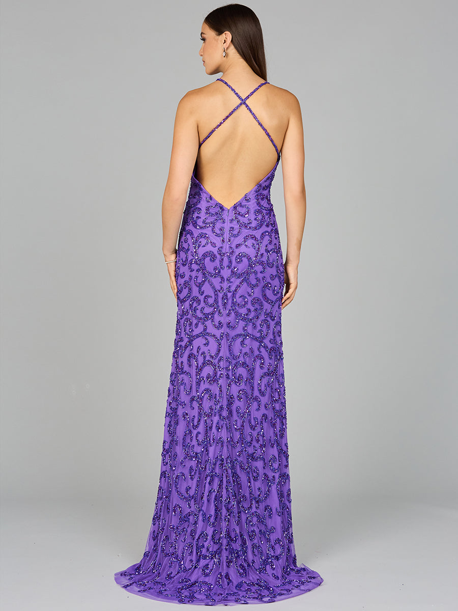 Prom Dresses Prom Fitted Slit Formal Beaded Evening Dress Purple