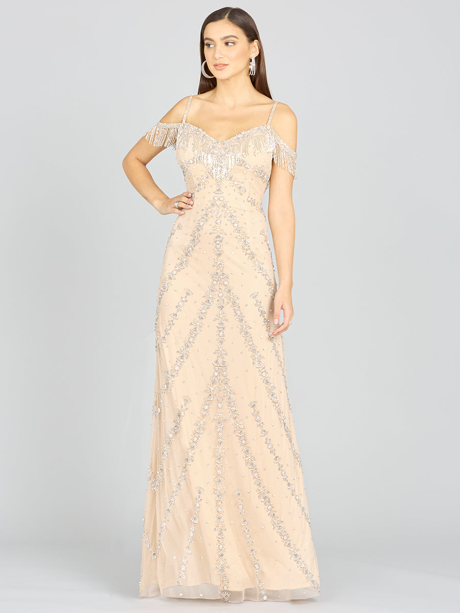 Prom Dresses Prom Long Beaded Fringe Formal Dress Nude/Silver
