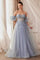 Andrea & Leo A1108 Strapless Floral Prom Gown Paris Blue