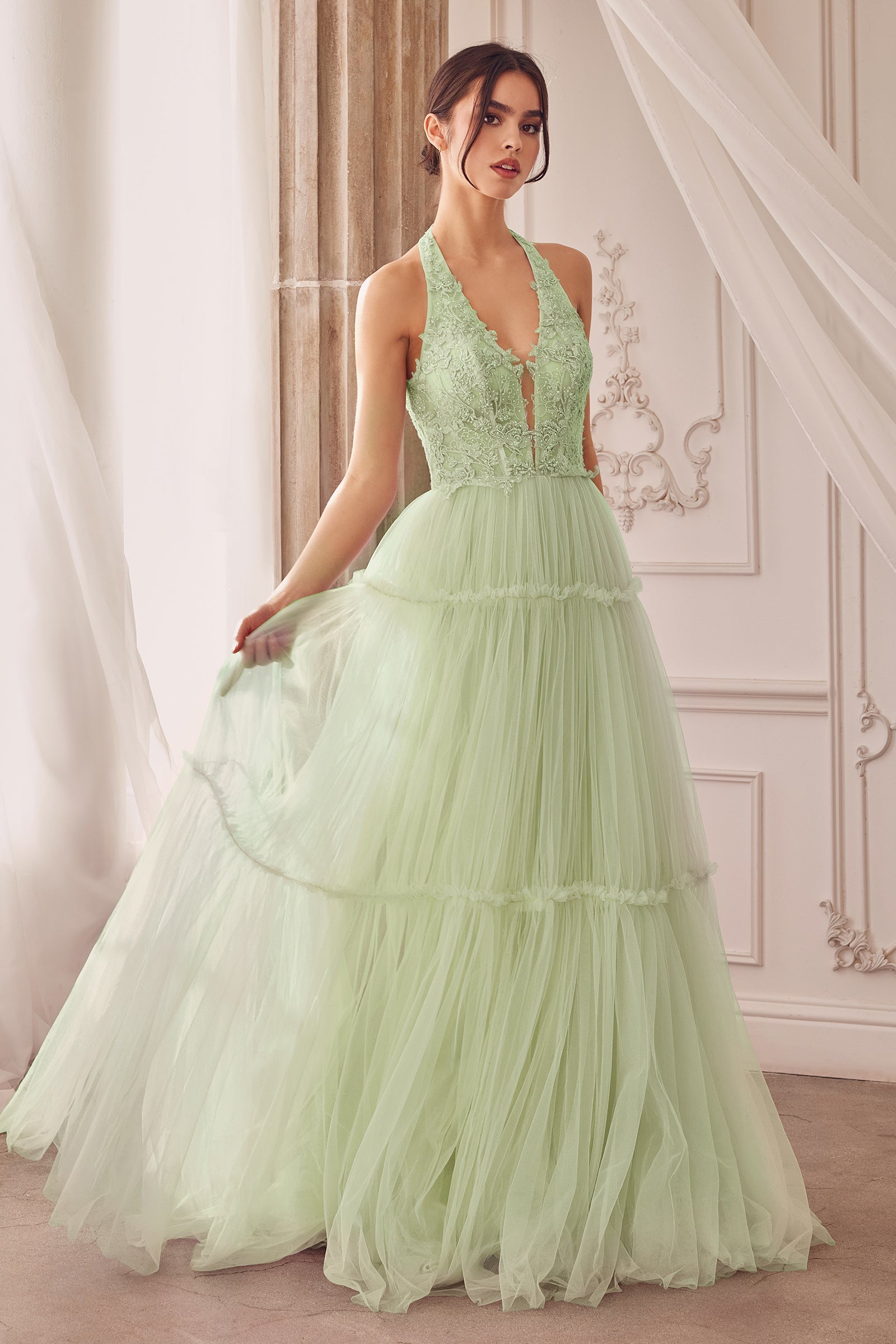 Prom Dresses Long Halter A-Line Prom Dress Greenery
