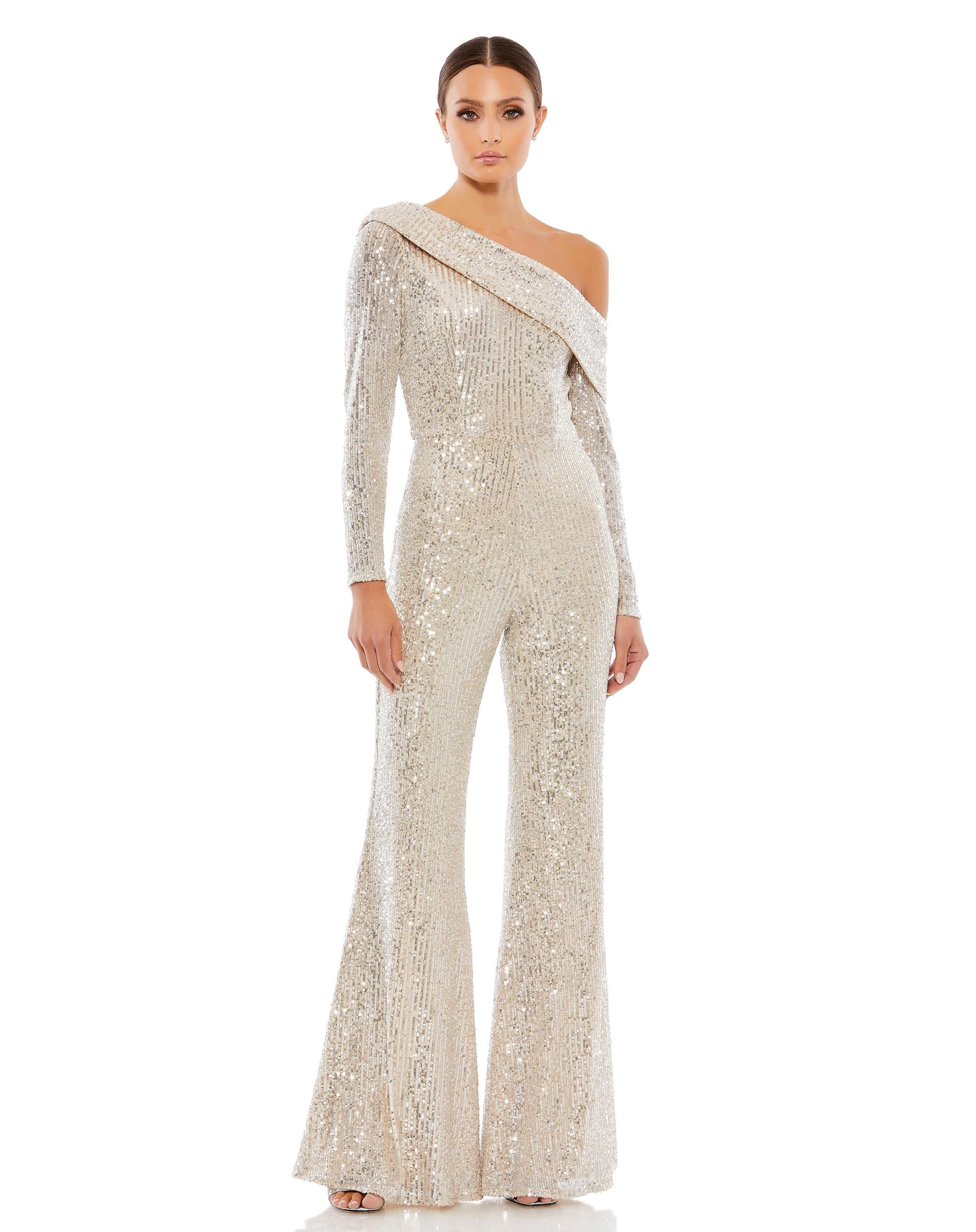 Jumpsuit Sequins Long Sleeve Jumpsuit Nude Silver