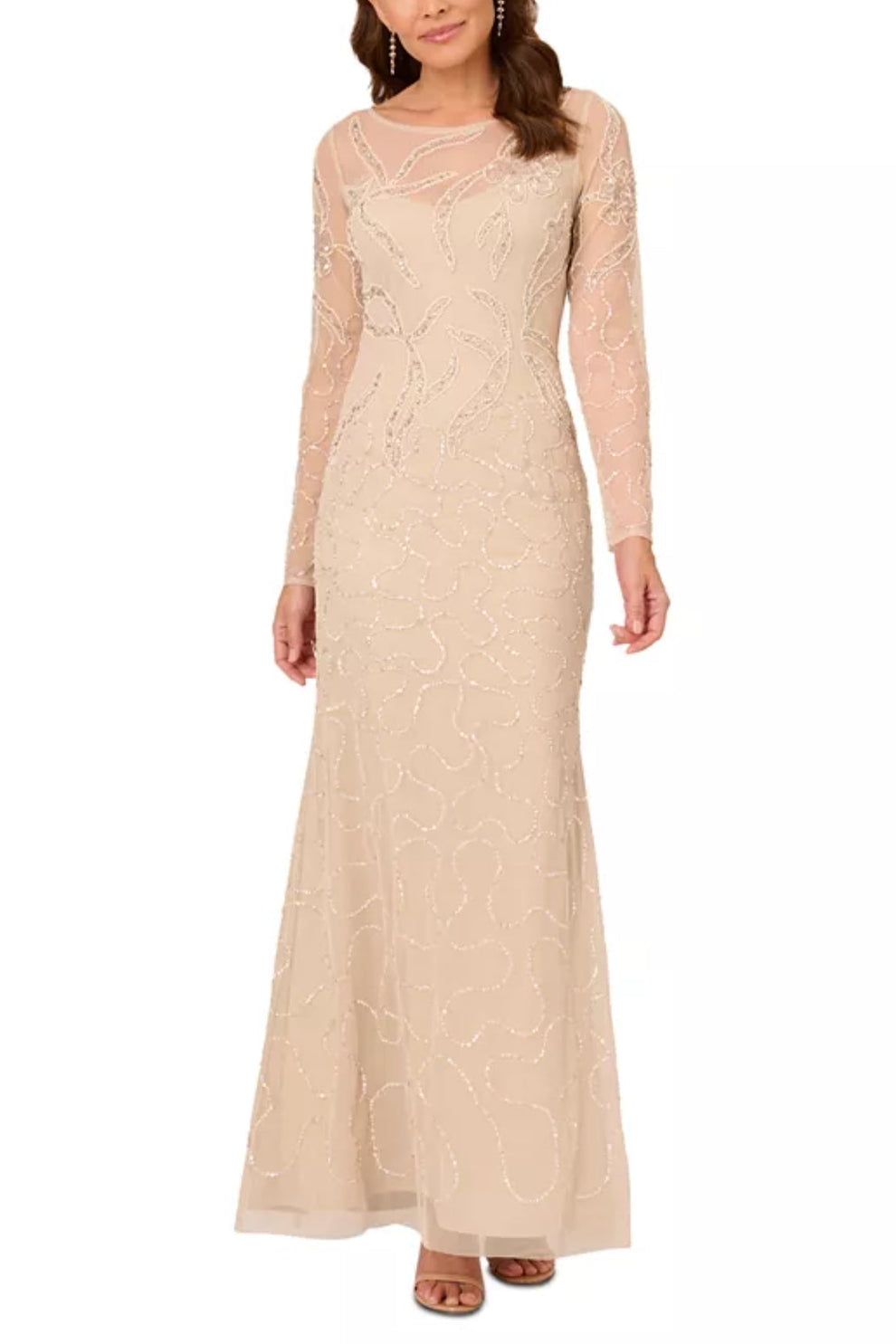 Formal Dresses Long Sleeve Beaded Formal Dress Biscotti