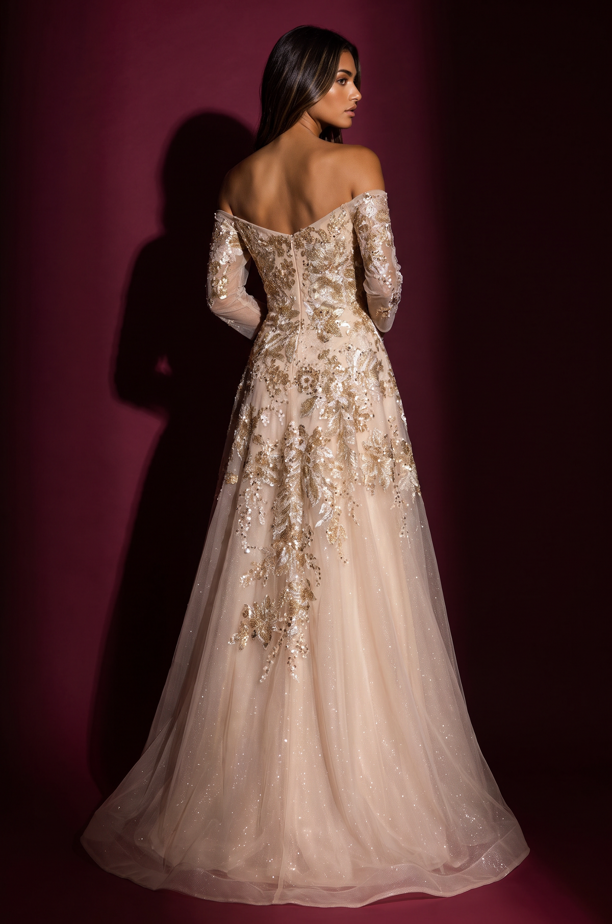 Beaded Strapless Sweetheart Gown – Champagne