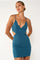 Cocktail Dresses Short Scallop Waist Cutout Mini Bodycon Dress Teal Blue