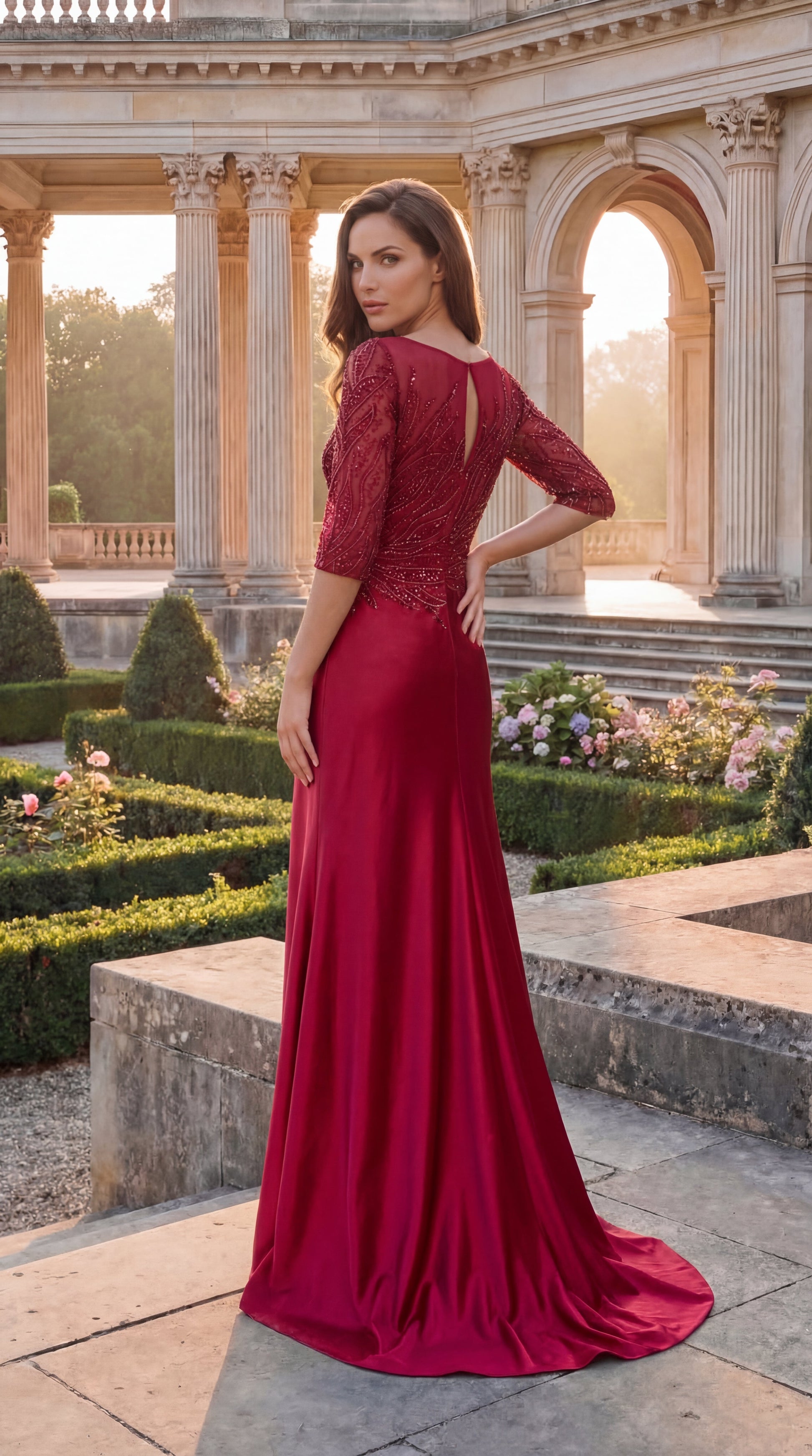 Long Sleeve Mother of the Bride Dress with Bateau Neck
