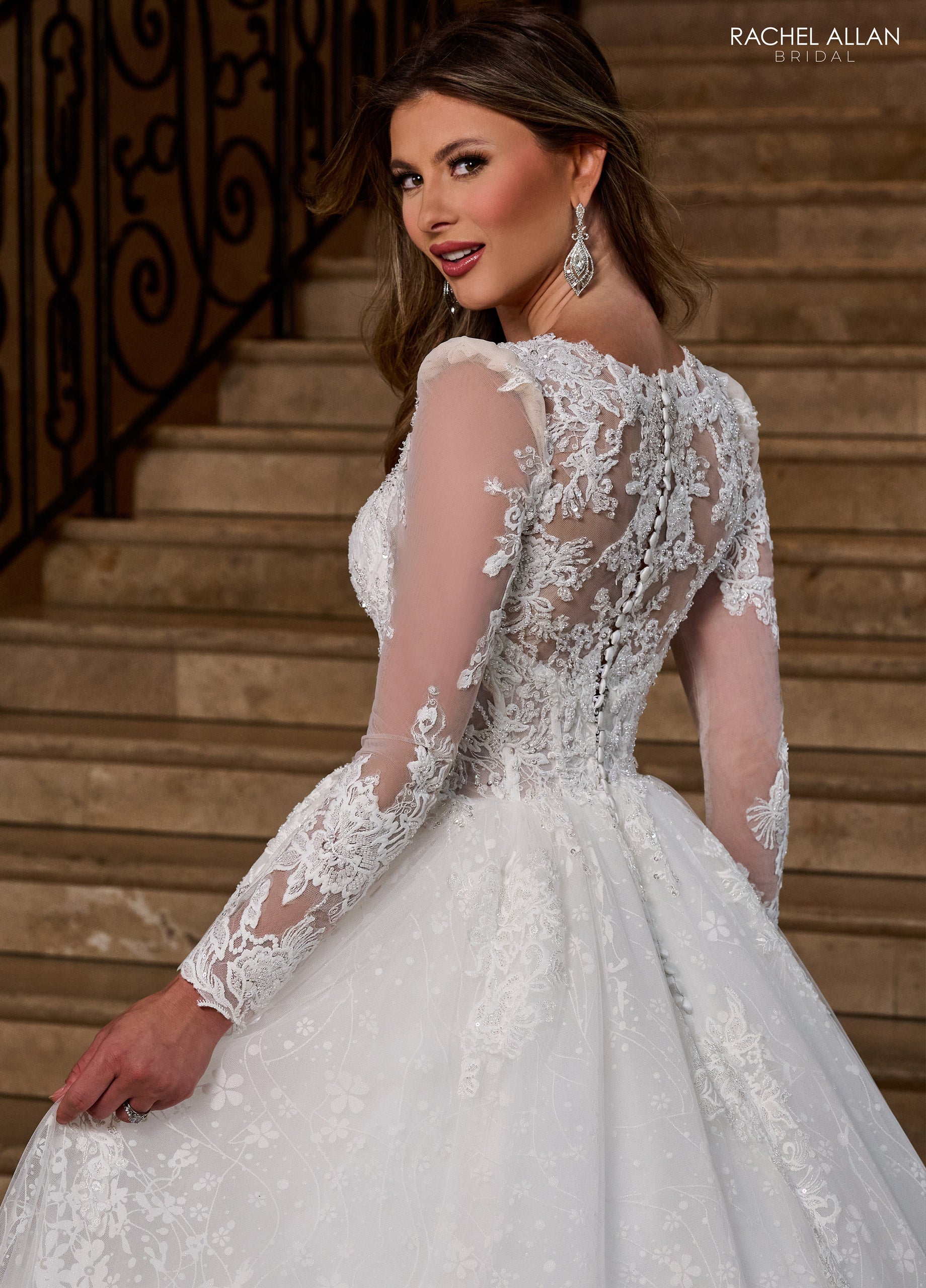 Wedding Dresses Long Glitter Beaded Lace Wedding Dress White
