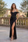 Off-the-Shoulder Satin Corset Evening Gown – Black
