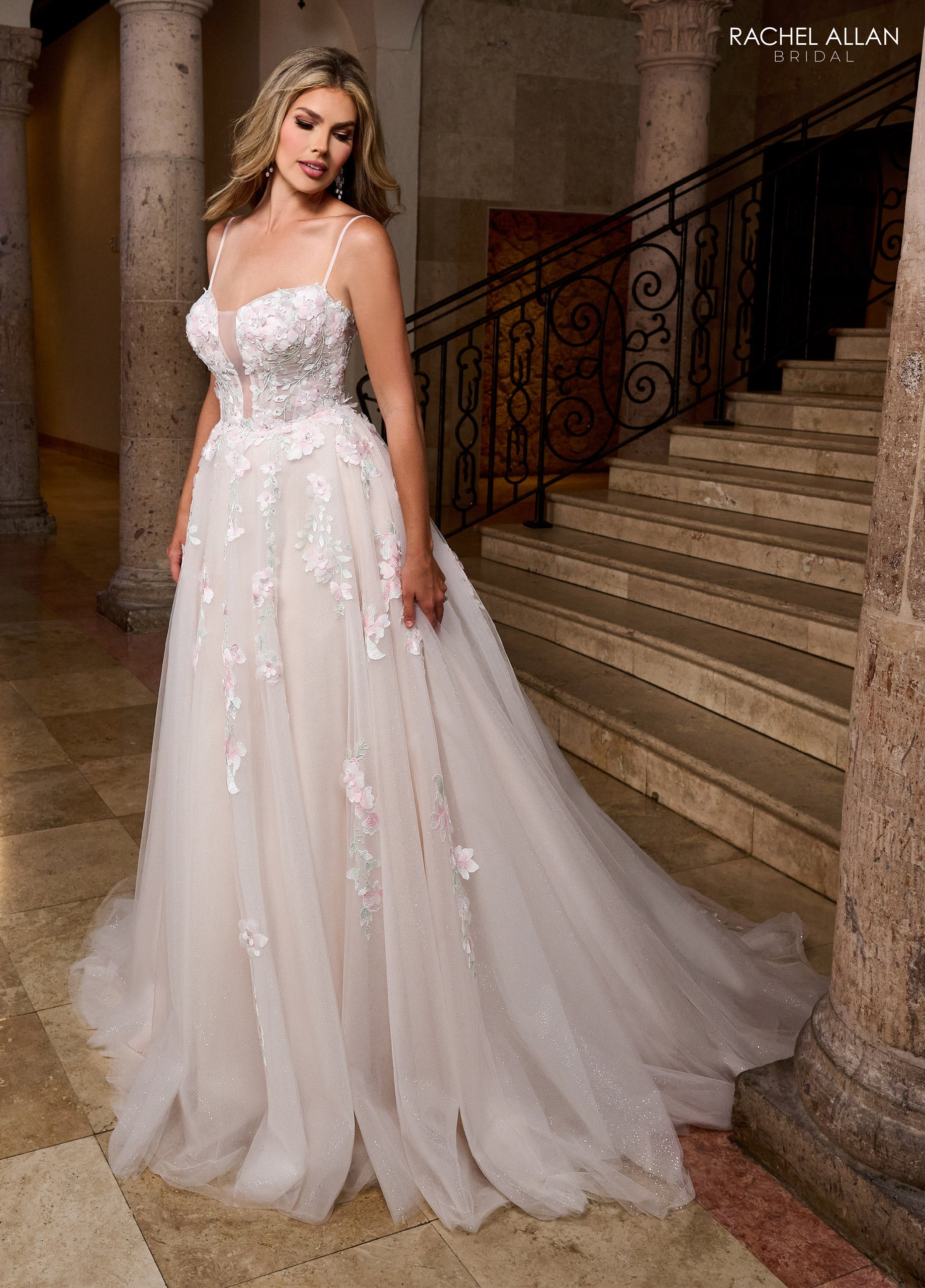 Wedding Dresses A Line Bridal Long 3D Floral Wedding Dress Blush Ivory Multi