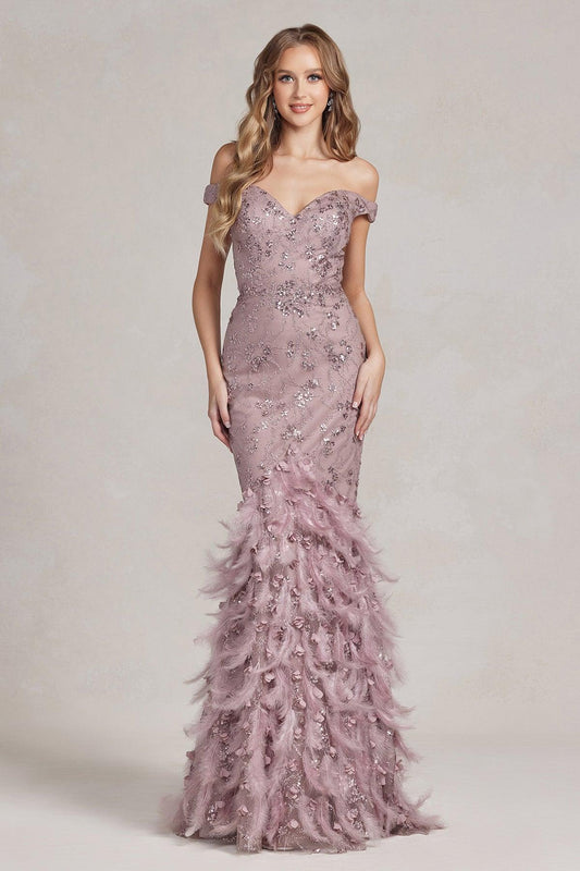 Nox Anabel C1106 Long Off Shoulder Fitted Prom Gown