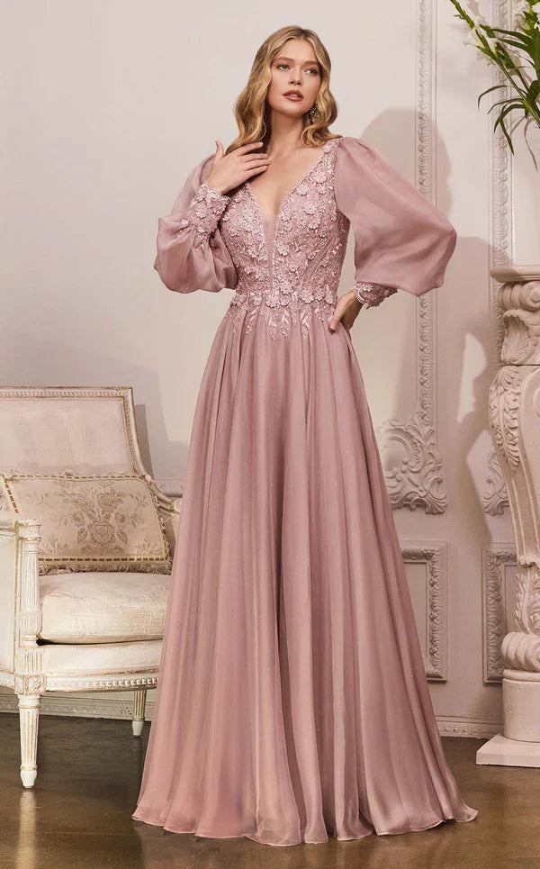 LaDivine CD0183 Full Sleeve Long Formal Dress