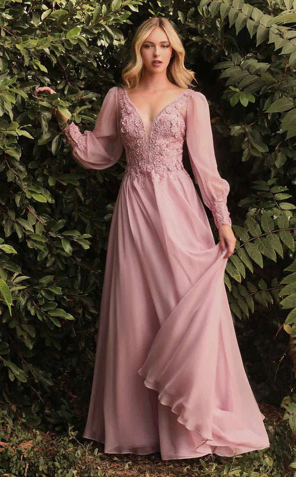 LaDivine CD0183 Full Sleeve Long Formal Dress