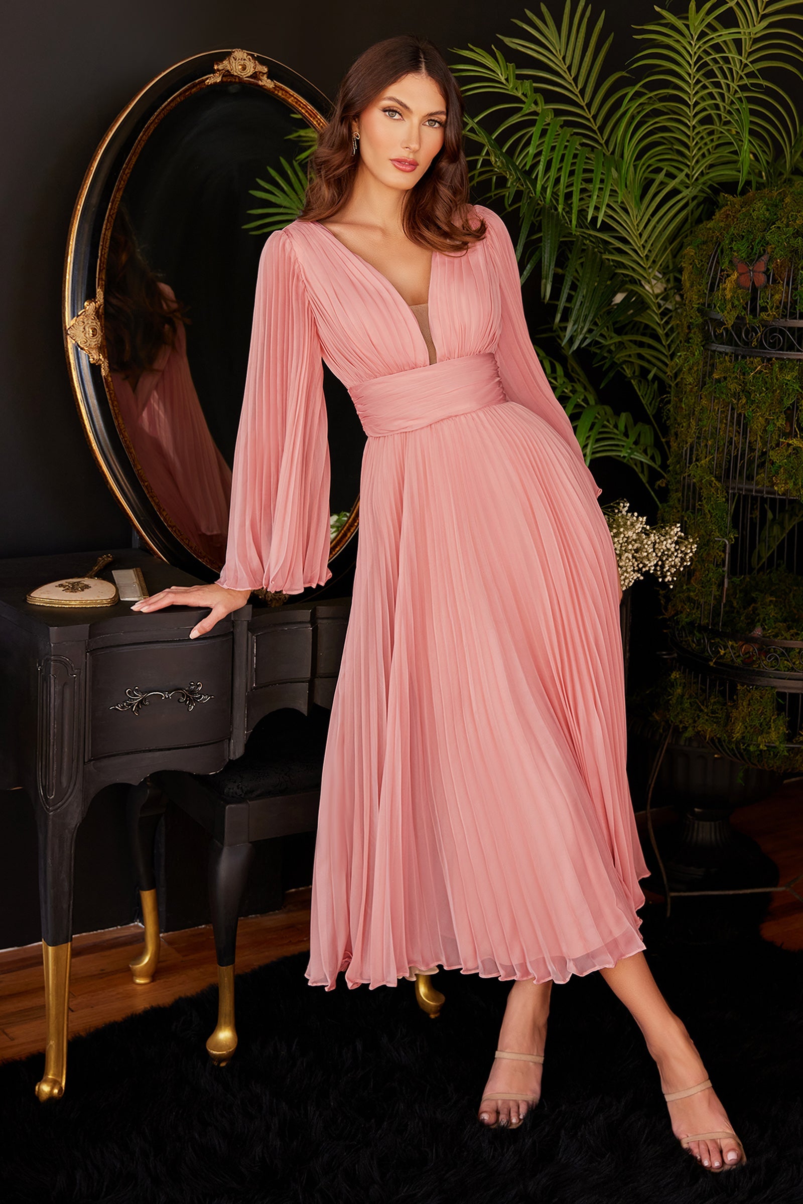LaDivine CD242S Pleated Chiffon Formal Gown