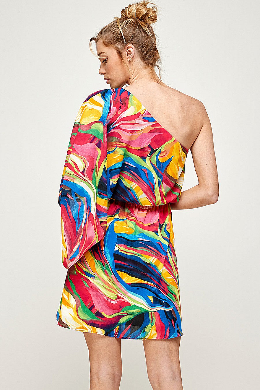 Cocktail Dresses Printed One Shoulder Short Dress Fuchsia/Royal