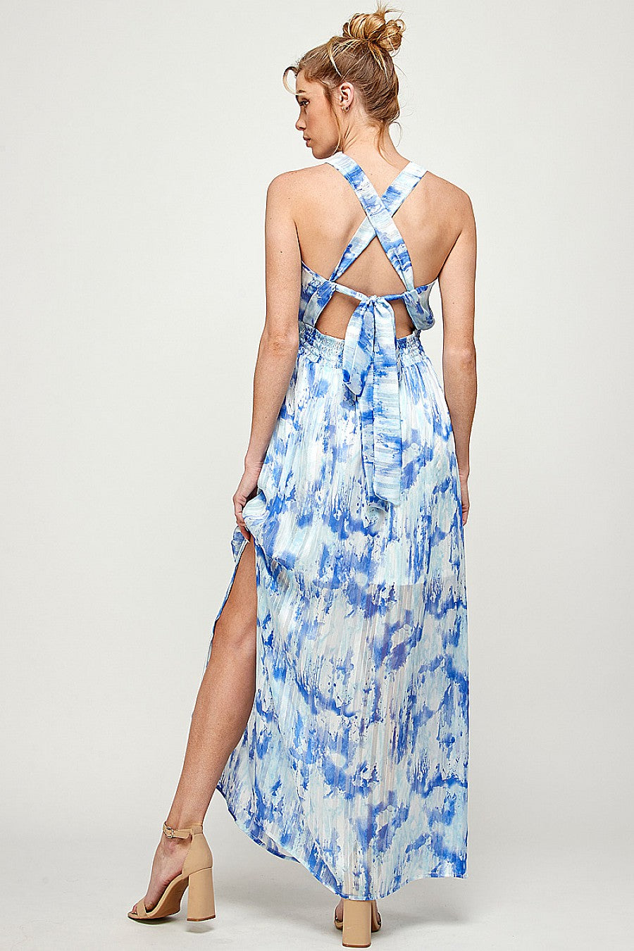 Formal Dresses Long Halter Neck Side Slit Maxi Dress Blue