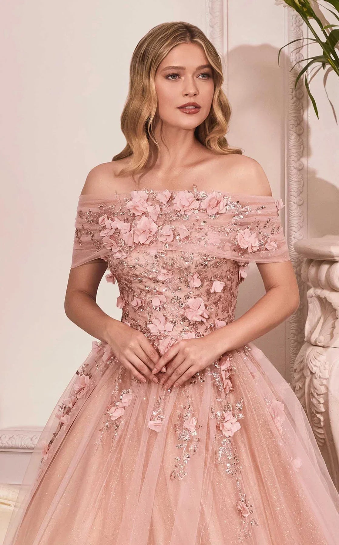 LaDivine CD955 Long Off Shoulder Prom Gown