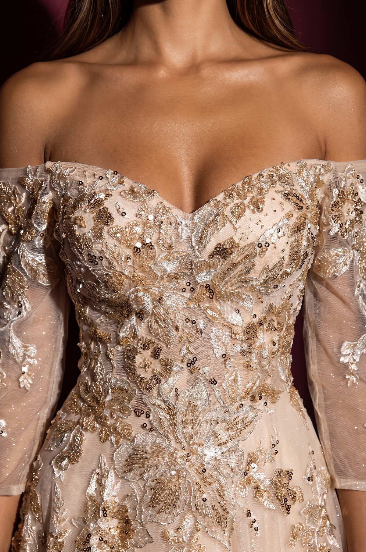 Beaded Strapless Sweetheart Gown – Champagne