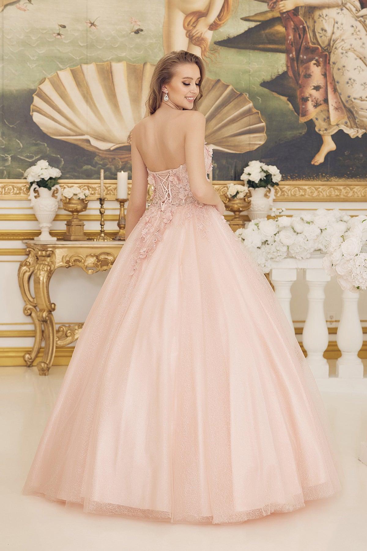 Nox Anabel CU1192 Long Quinceanera Dress Strapless Ball Gown Blush