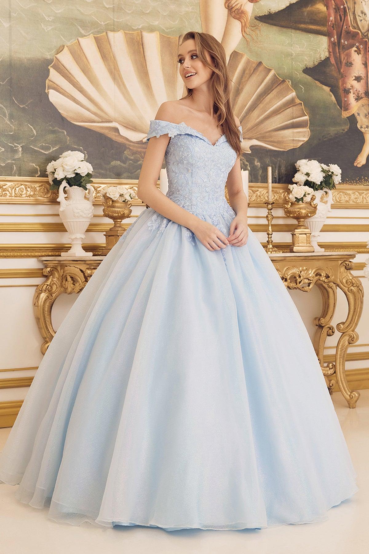 Nox Anabel CU1193 Long Off Shoulder Quinceanera Dress Ball Gown Blue
