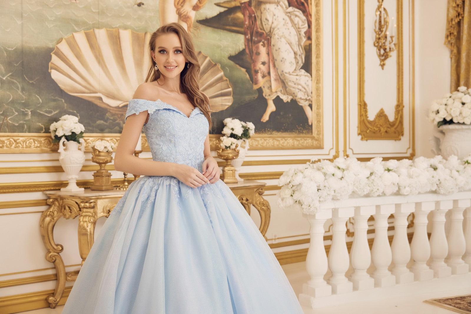Nox Anabel CU1193 Long Off Shoulder Quinceanera Dress Ball Gown Blue