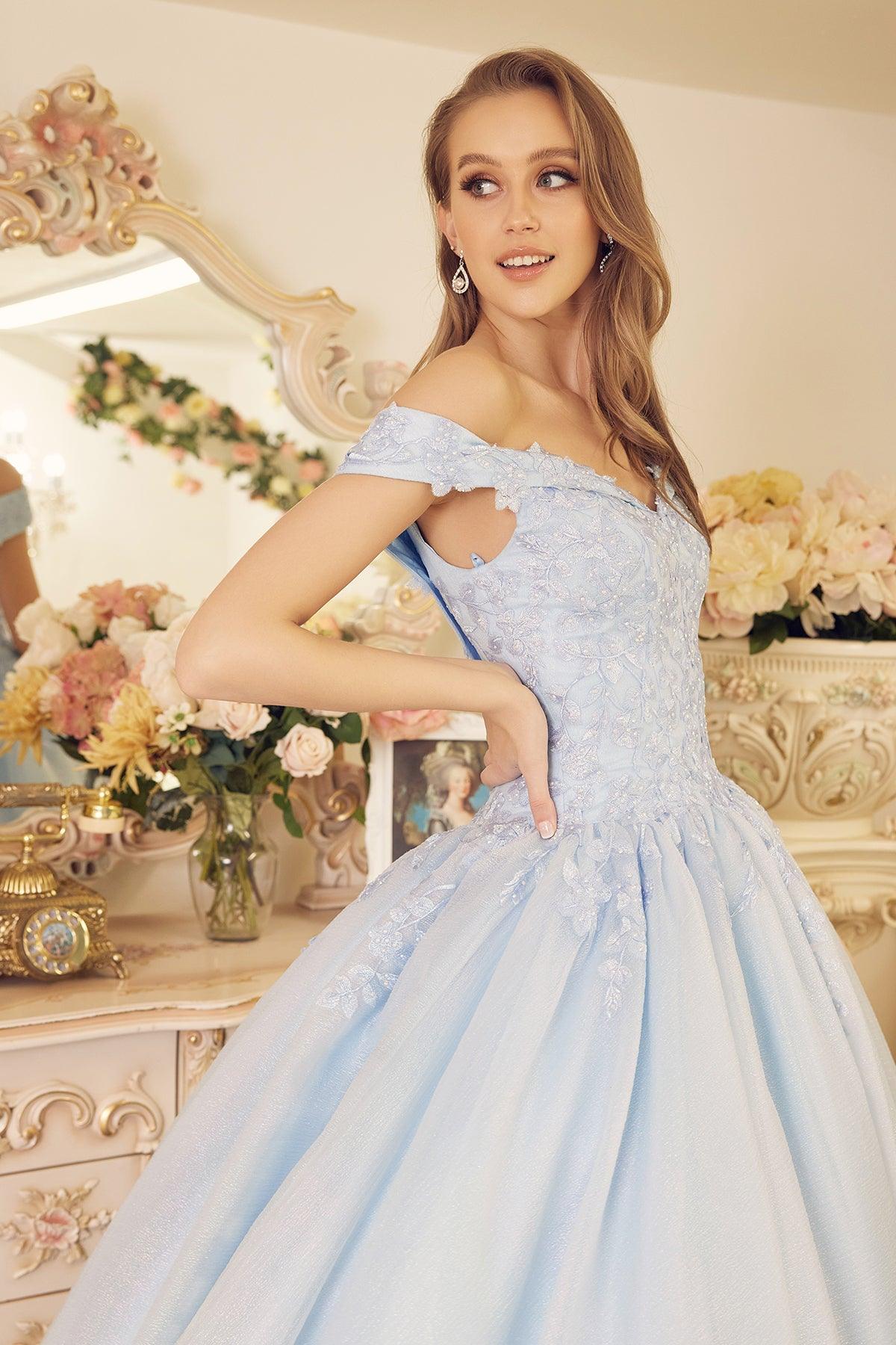 Nox Anabel CU1193 Long Off Shoulder Quinceanera Dress Ball Gown Blue