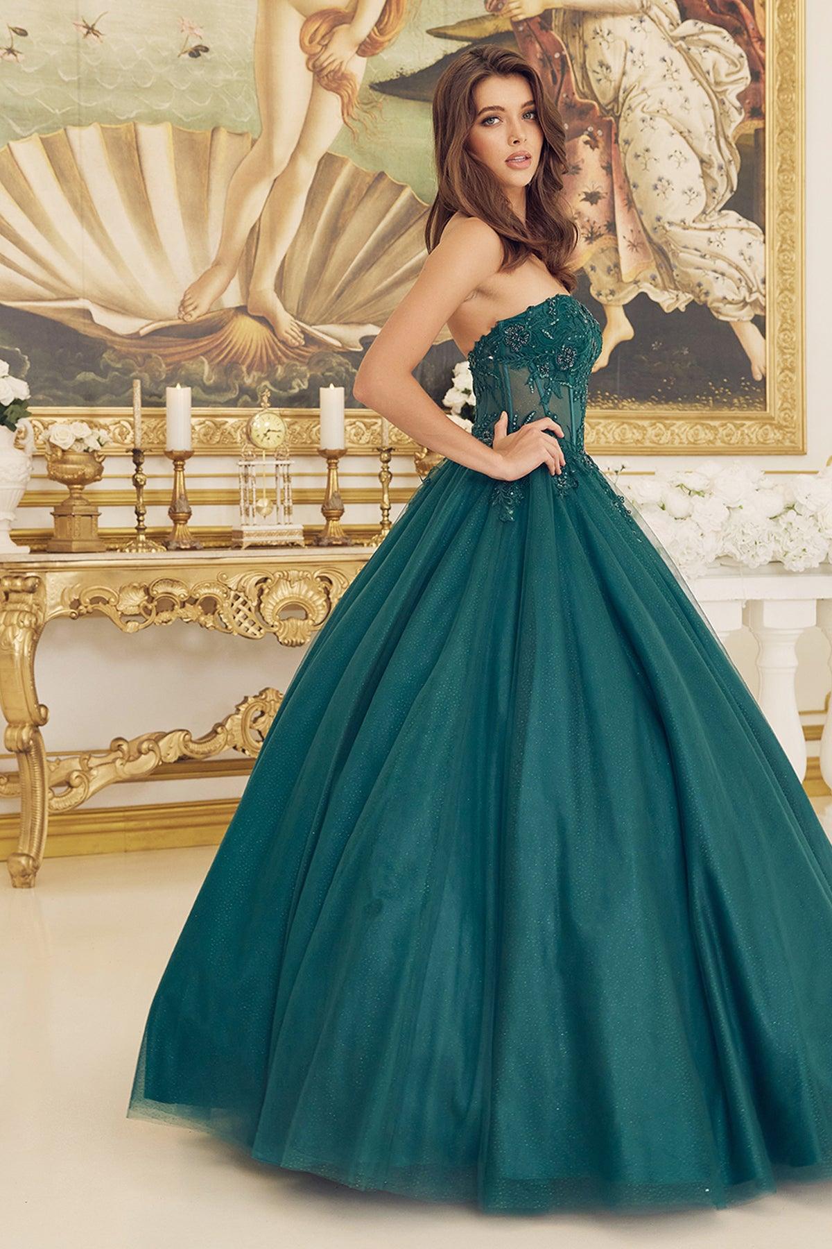 Nox Anabel CU1194 Long Strapless Quinceanera Dress  Ball Gown Emerald