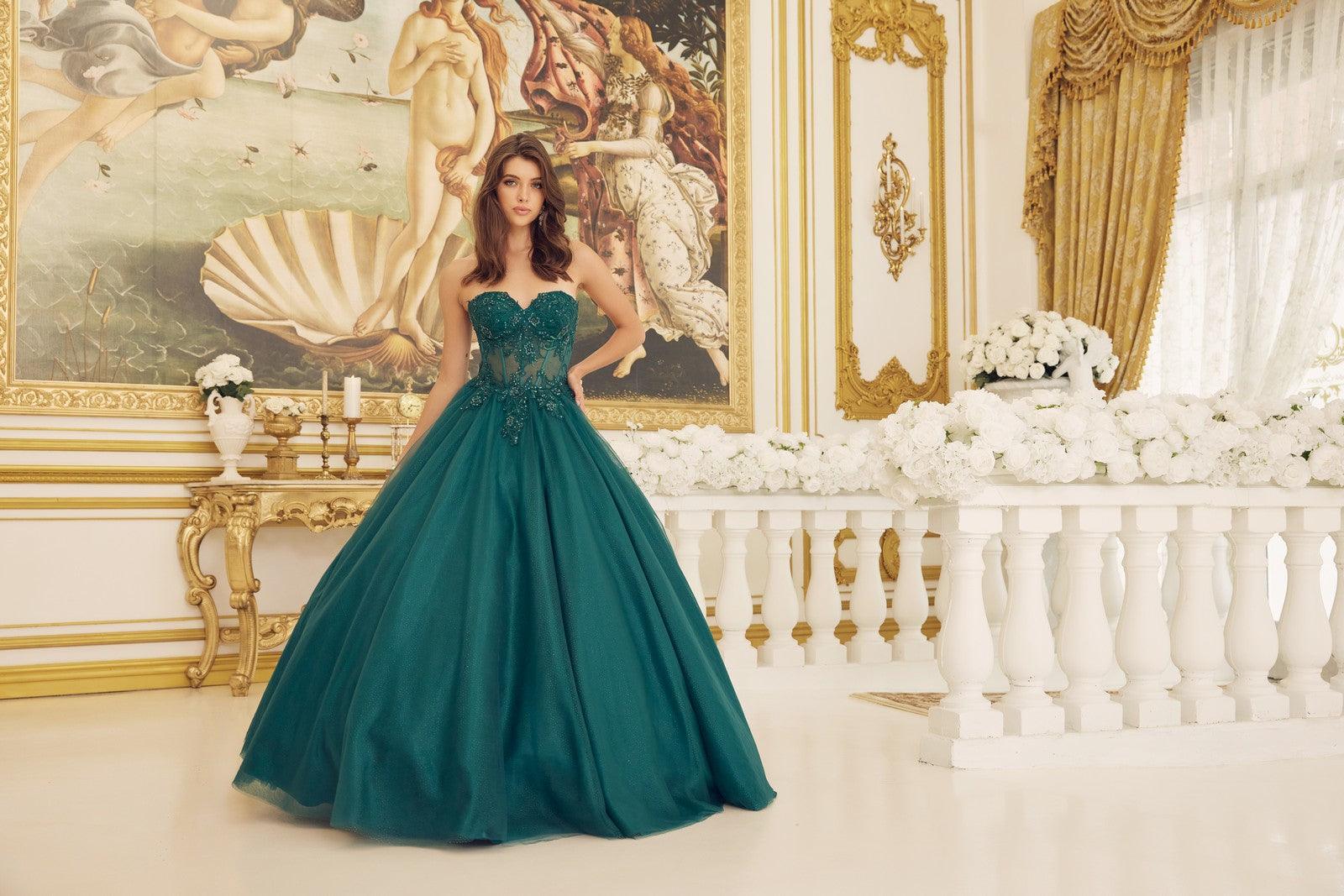 Nox Anabel CU1194 Long Strapless Quinceanera Dress  Ball Gown Emerald