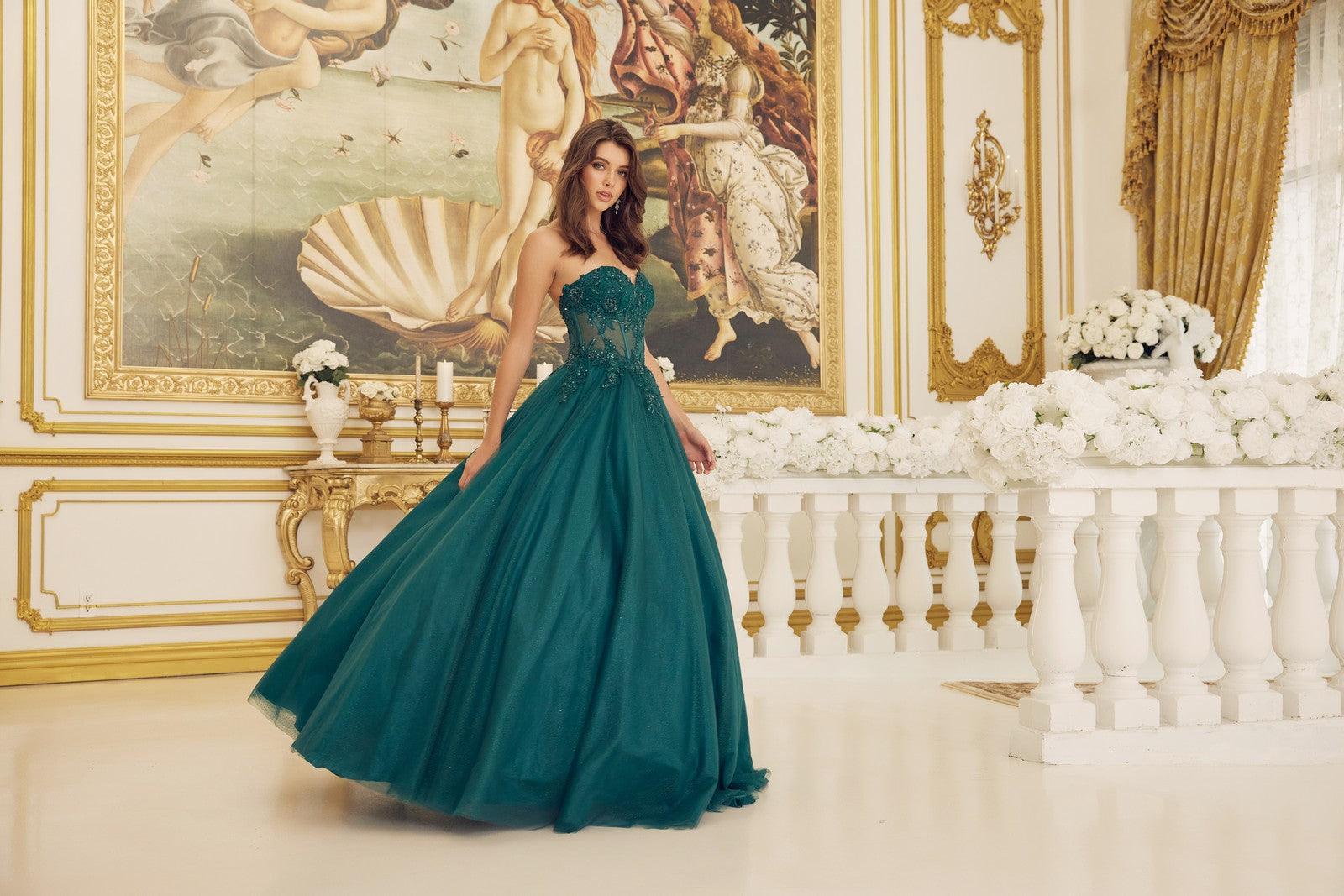 Nox Anabel CU1194 Long Strapless Quinceanera Dress  Ball Gown Emerald