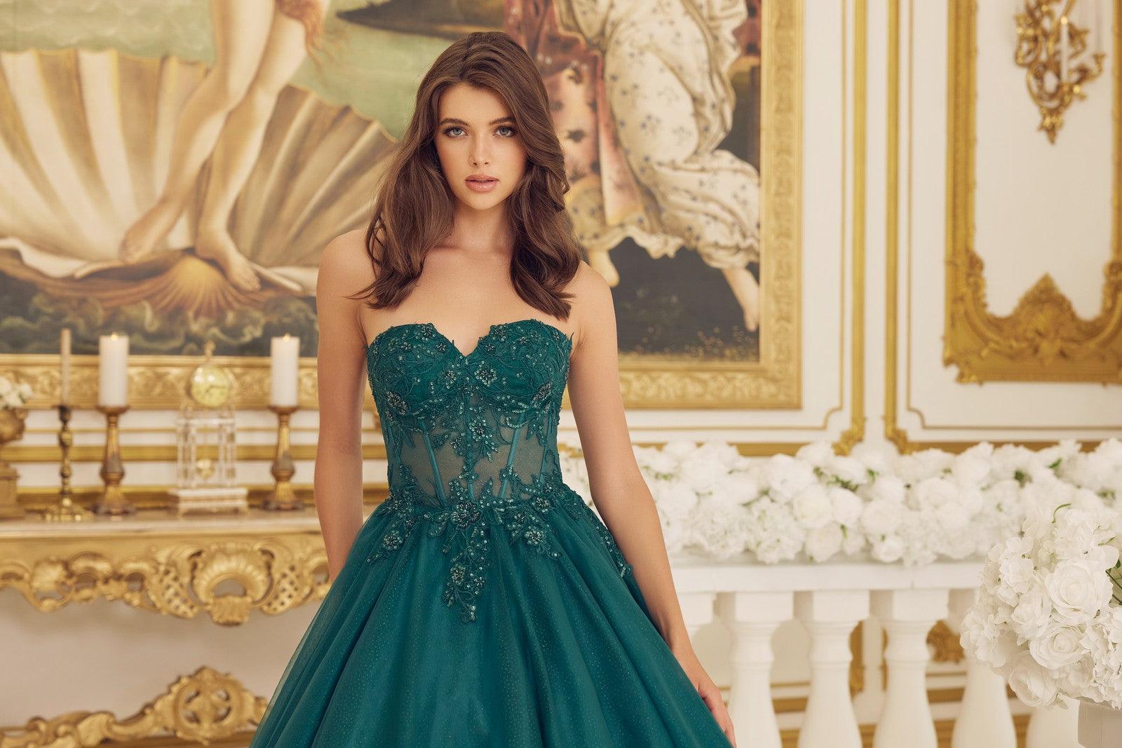 Nox Anabel CU1194 Long Strapless Quinceanera Dress  Ball Gown Emerald