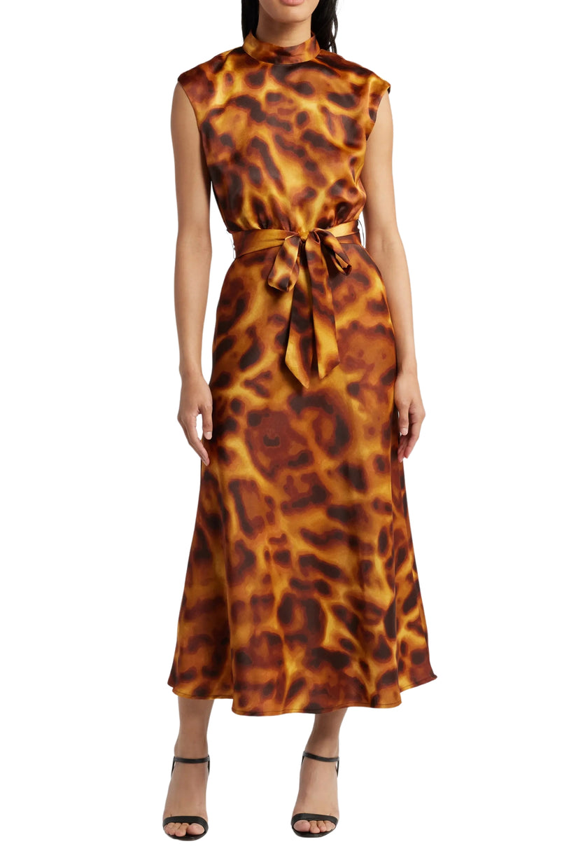 Cocktail Dresses Printed A Line Midi Cocktail Dress Tortoise
