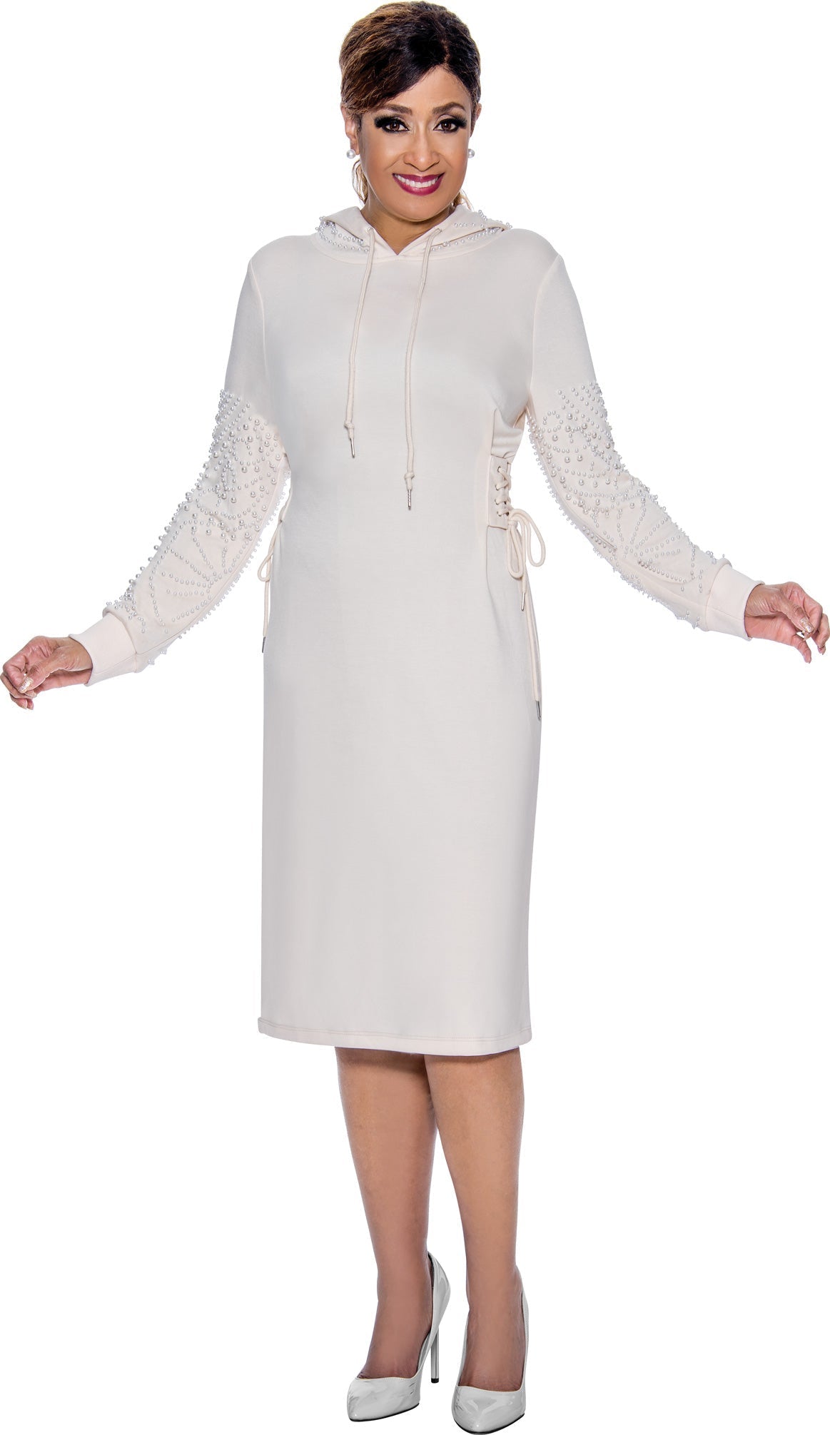 Cocktail Dresses Long Sleeve Hoody Dress Ivory