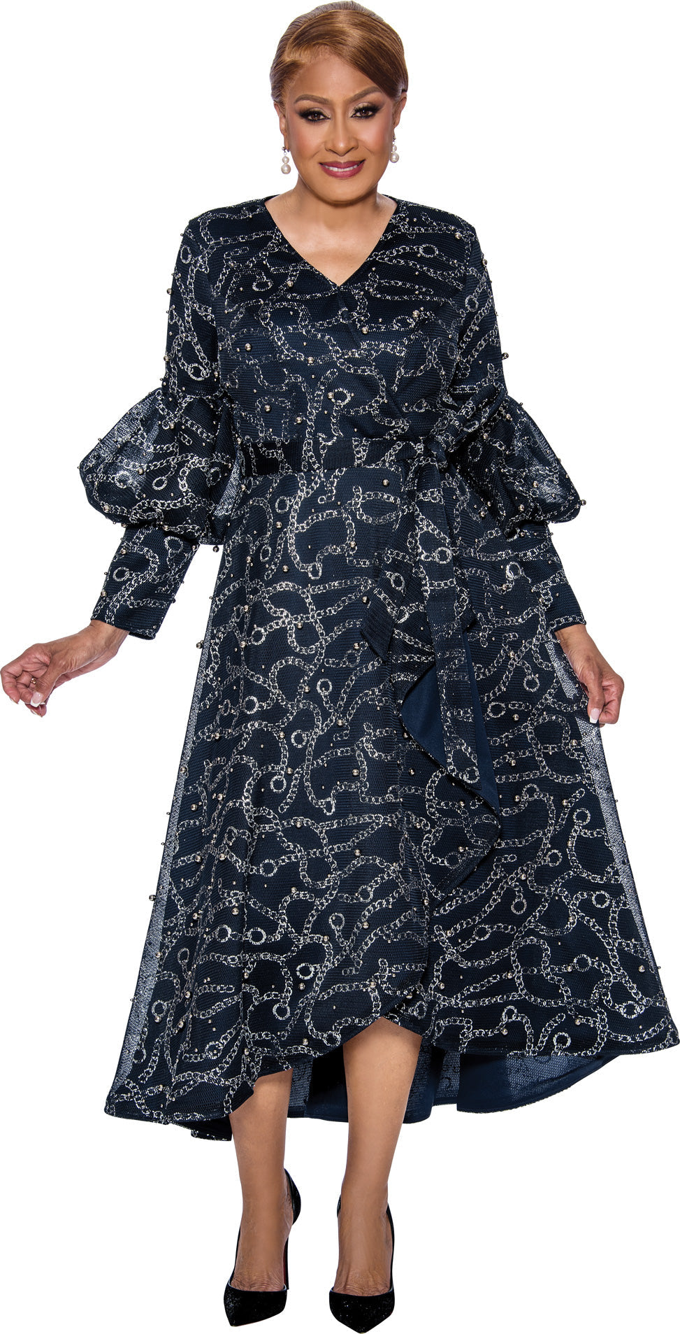Cocktail Dresses High Long Long Sleeve Formal Dress Nav/Silver