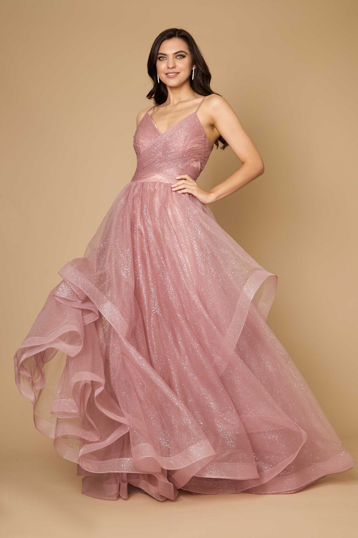 Sparkling Spaghetti Strap Long Formal Ball Gown – Black