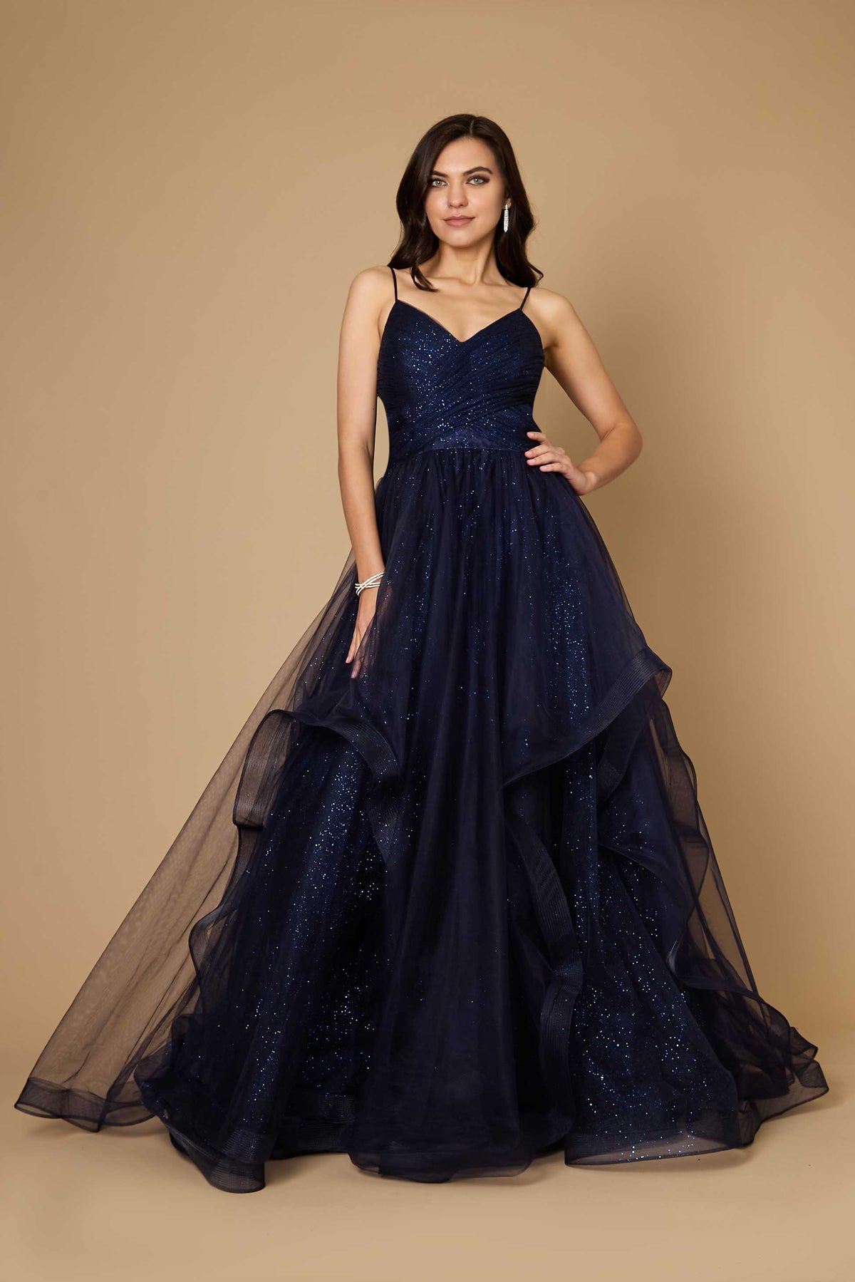 Sparkling Spaghetti Strap Long Formal Ball Gown – Black