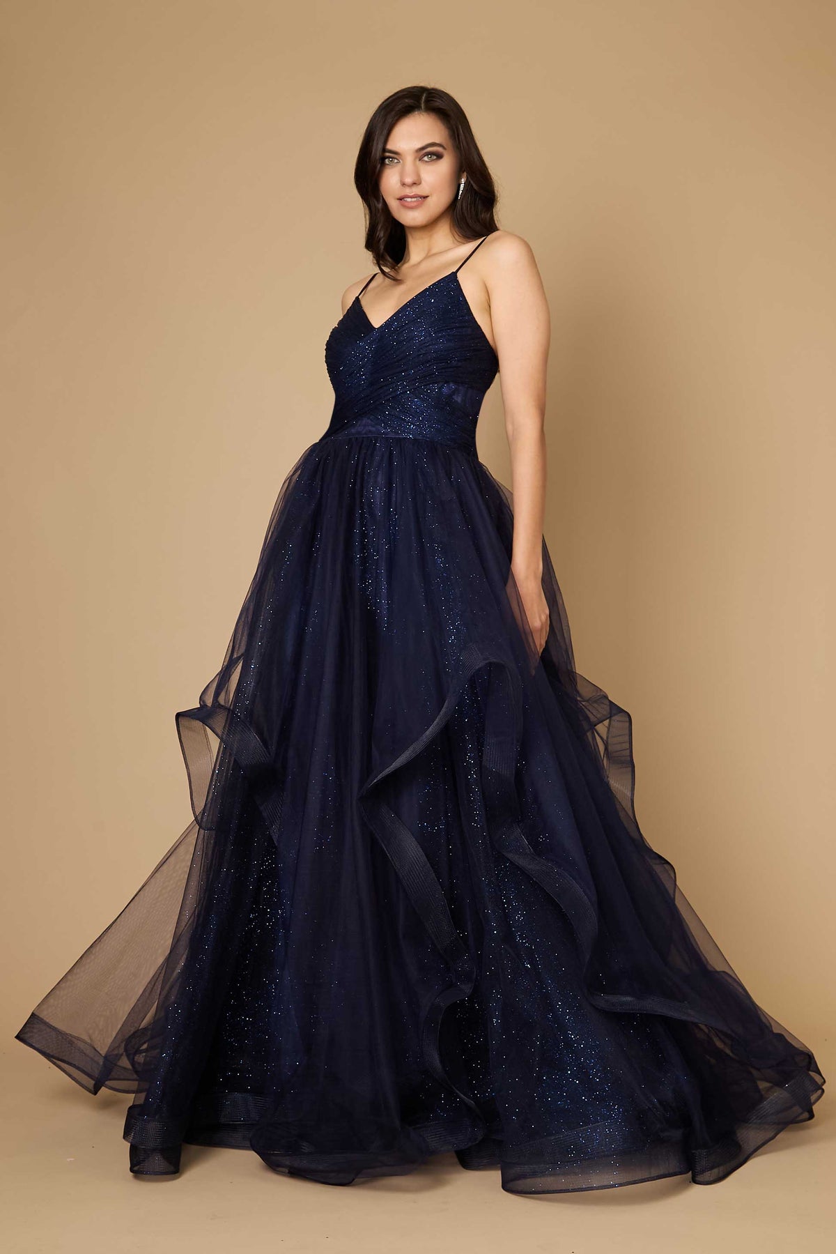 Sparkling Spaghetti Strap Long Formal Ball Gown – Black