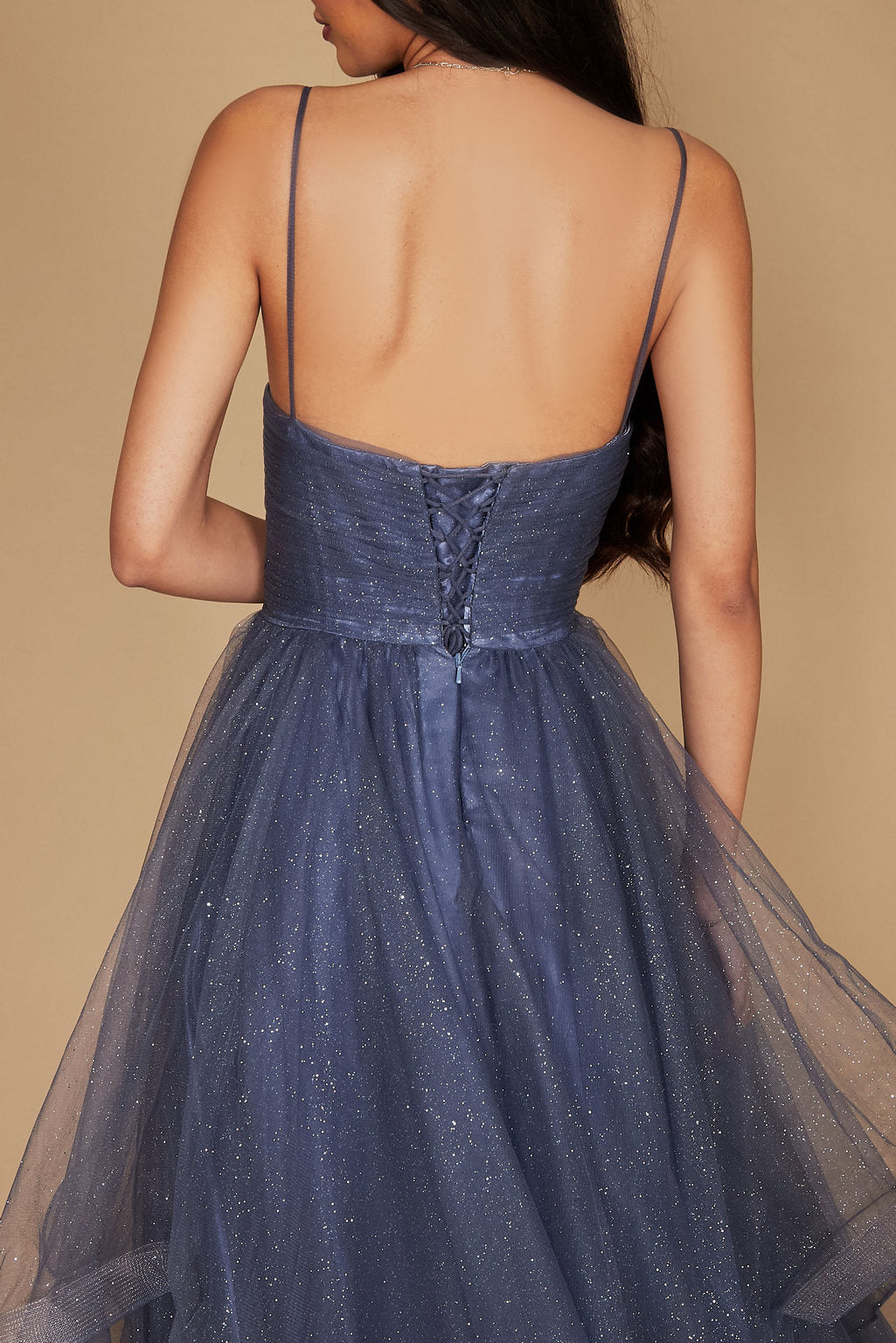 Sparkling Spaghetti Strap Long Formal Ball Gown – Black