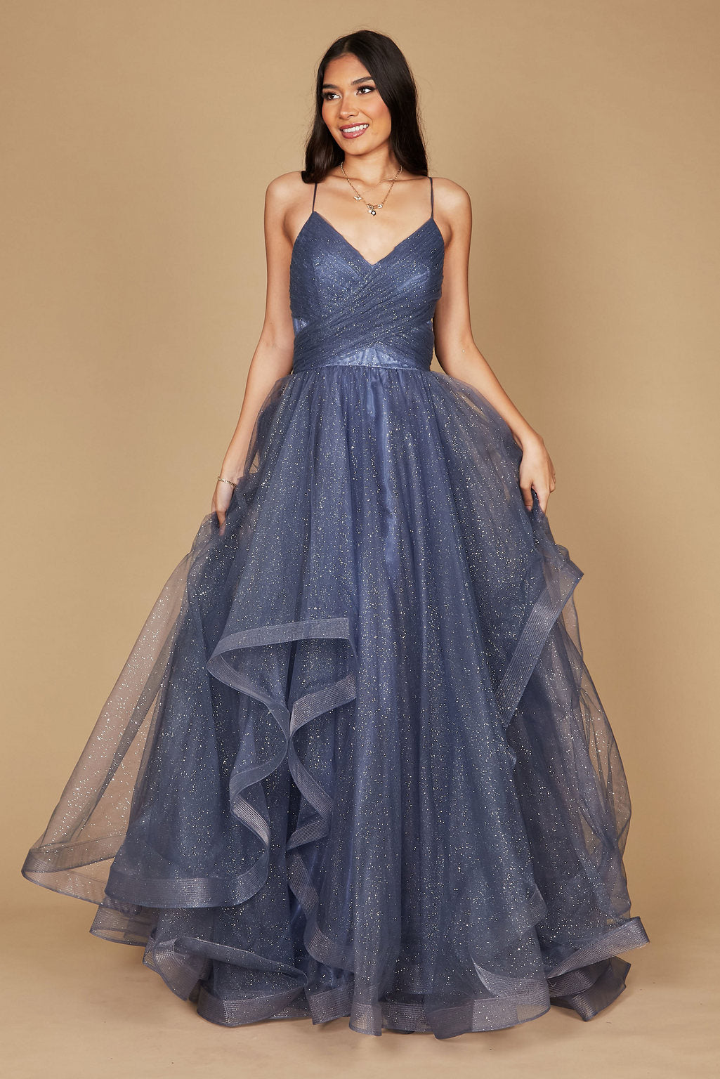 Sparkling Spaghetti Strap Long Formal Ball Gown – Black