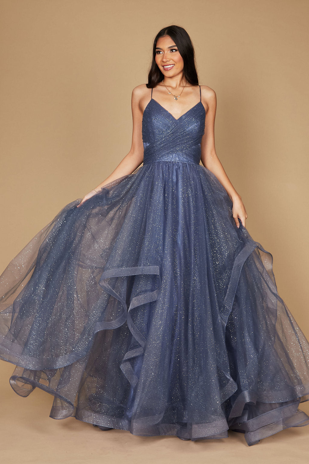 Sparkling Spaghetti Strap Long Formal Ball Gown – Black