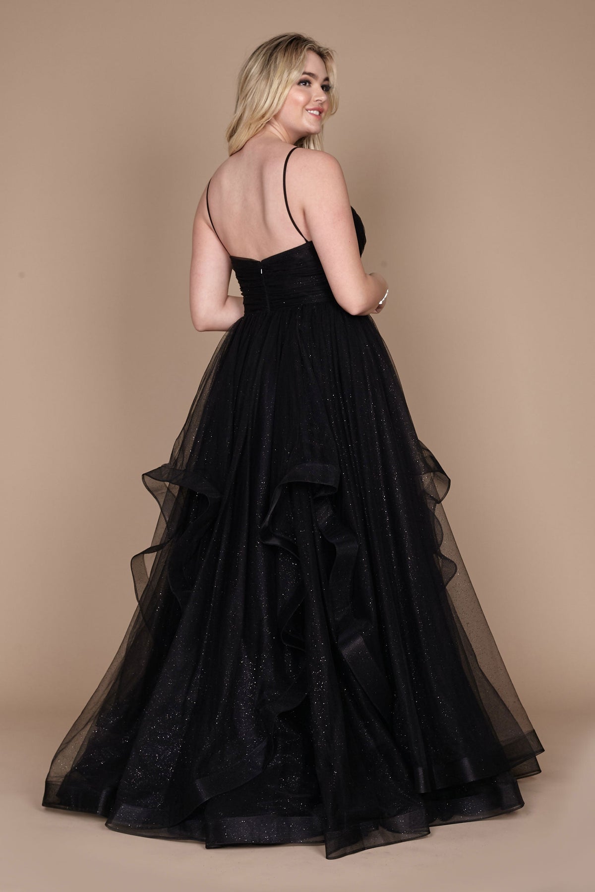 Sparkling Spaghetti Strap Long Formal Ball Gown – Black