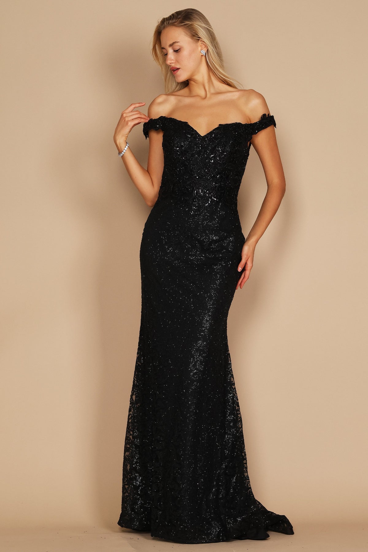 Off-the-Shoulder Formal Mermaid Fitted Evening Dress – Rose Gold