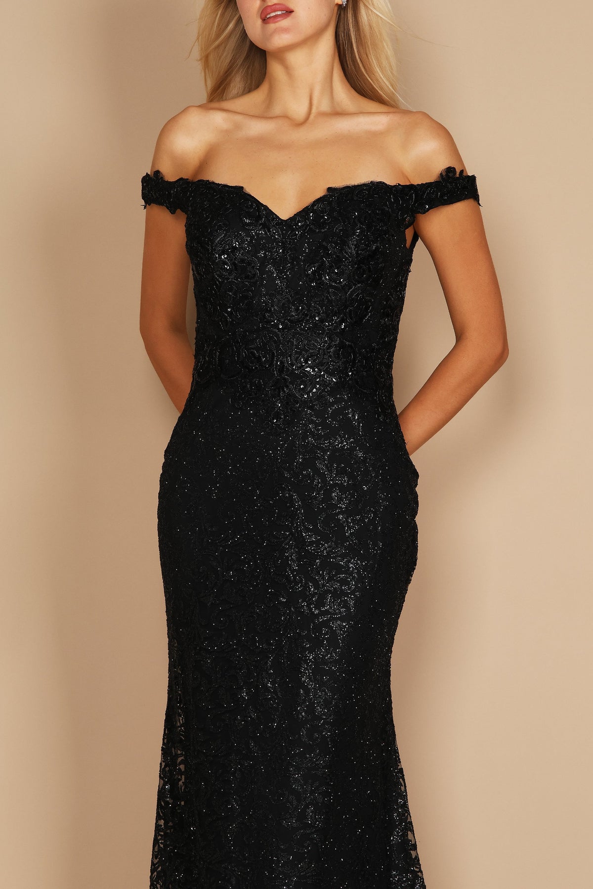 Off-the-Shoulder Formal Mermaid Fitted Evening Dress – Rose Gold