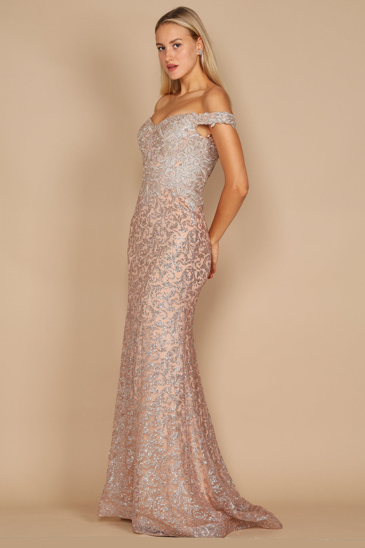 Off-the-Shoulder Formal Mermaid Fitted Evening Dress – Steel Blue