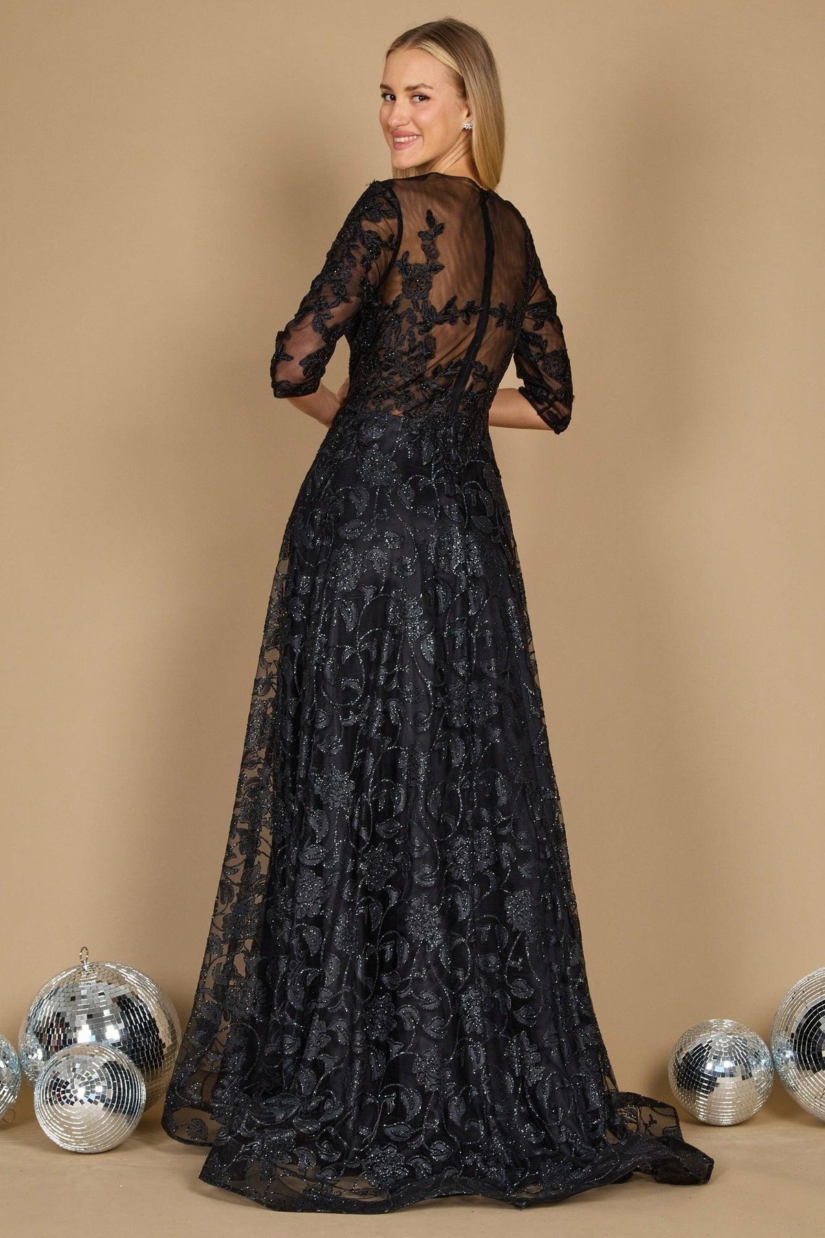 Long Formal Lace Evening Dress – Black