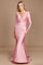 Fitted V-Neck Long Sleeve Floor-Length Sequin Prom Dress with High Slit – Fuchsia